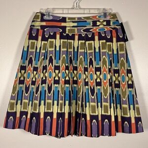 NWT Vintage Work to Weekend Pleated A-Line  Midi Skirt Colorful Southwest Size 6